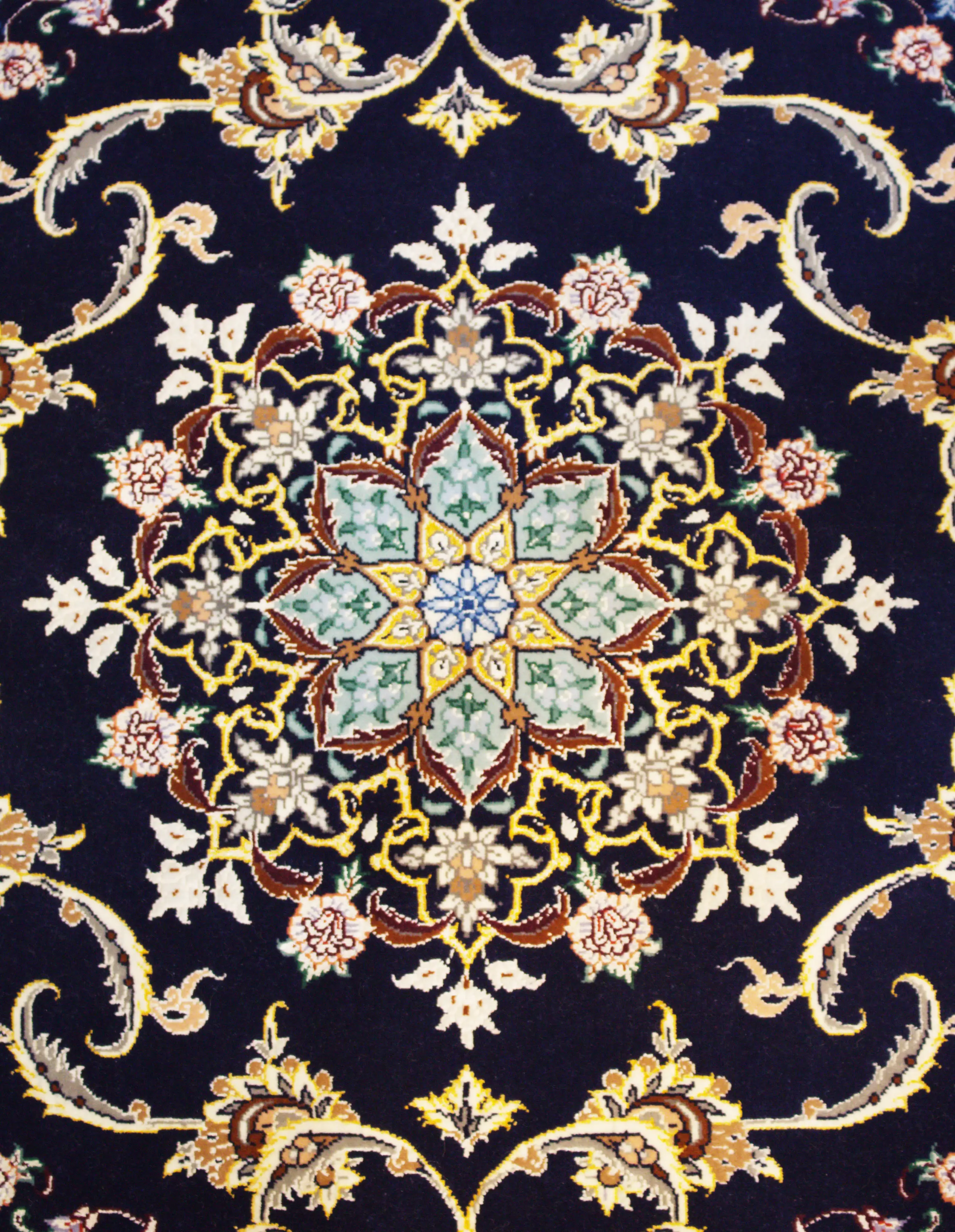 Handmade Navy Persian Isfahan Silk and Wool Area Rug